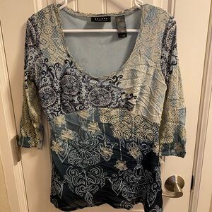 Liz Claiborne AXCESS L Top Stretch Blouse Lined Shirt Blue Large Lg